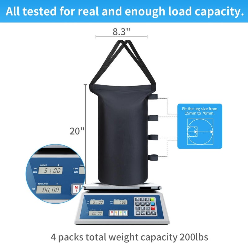 Inntop 200 lbs Canopy Tent Weights Sand Bags Set of 4, Heavy Duty 1680D Canopy Weights Sandbags for Instant Outdoor Canopy, Pop Up Sun Shelter, Gazebos, Sunshade (200 lbs) - Image 2
